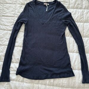 Sundry Deep Blue V-Neck Long Sleeve Top